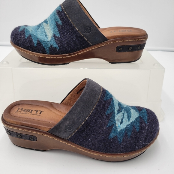 Womans Born Bandy Southwest Blanket Clog Blues Size 6 Leather/Fabric - Picture 5 of 11